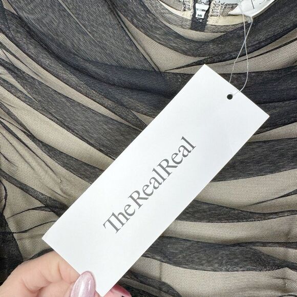 BYRON LARS BEAUTY MARK | Black & Nude Ruched 3/4 Sleeve Top Women’s Size X-Small - Picture 8 of 9